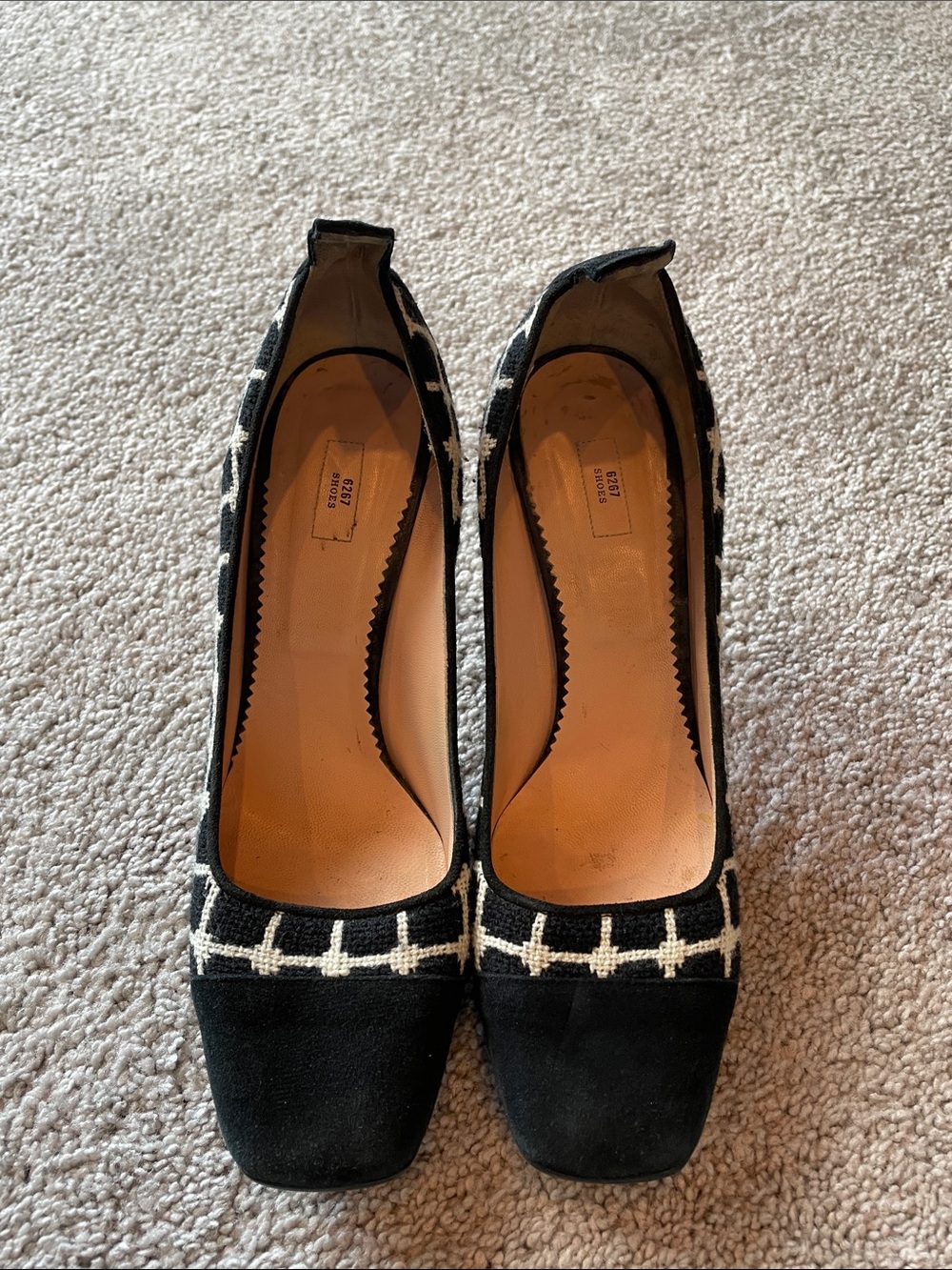 Like New Black Tweed-Trim Square-Toe Women’s Pumps